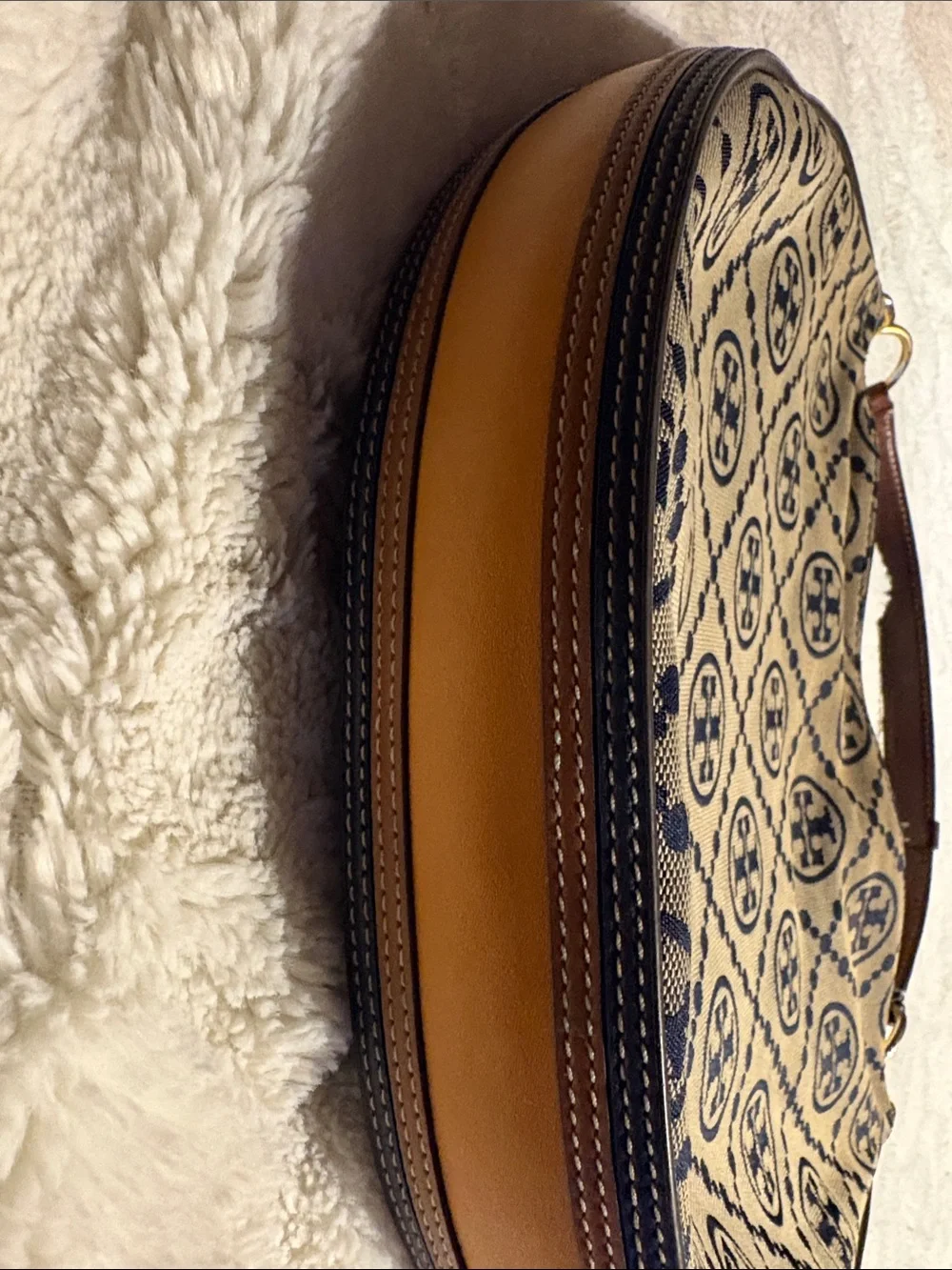 Tory Burch Beige and Black Logo Shoulder Hobo